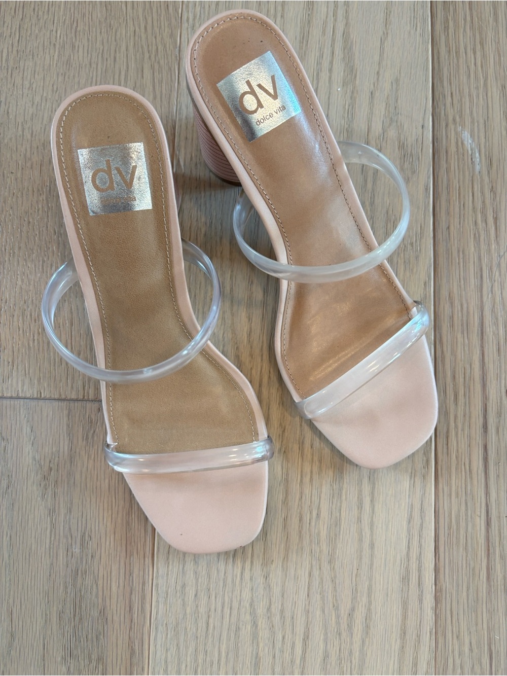 Dolce Vita Blush nude Block Heel Sandals with Clear Straps